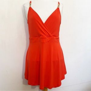 Thalia Vibrant Red Orange Sleeveless Tunic orange M